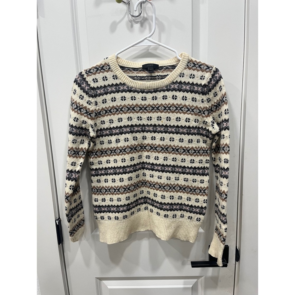 J Crew Kids Fair‎ Isle Sweater Cream Blue Brown XS Girls Winter Knit